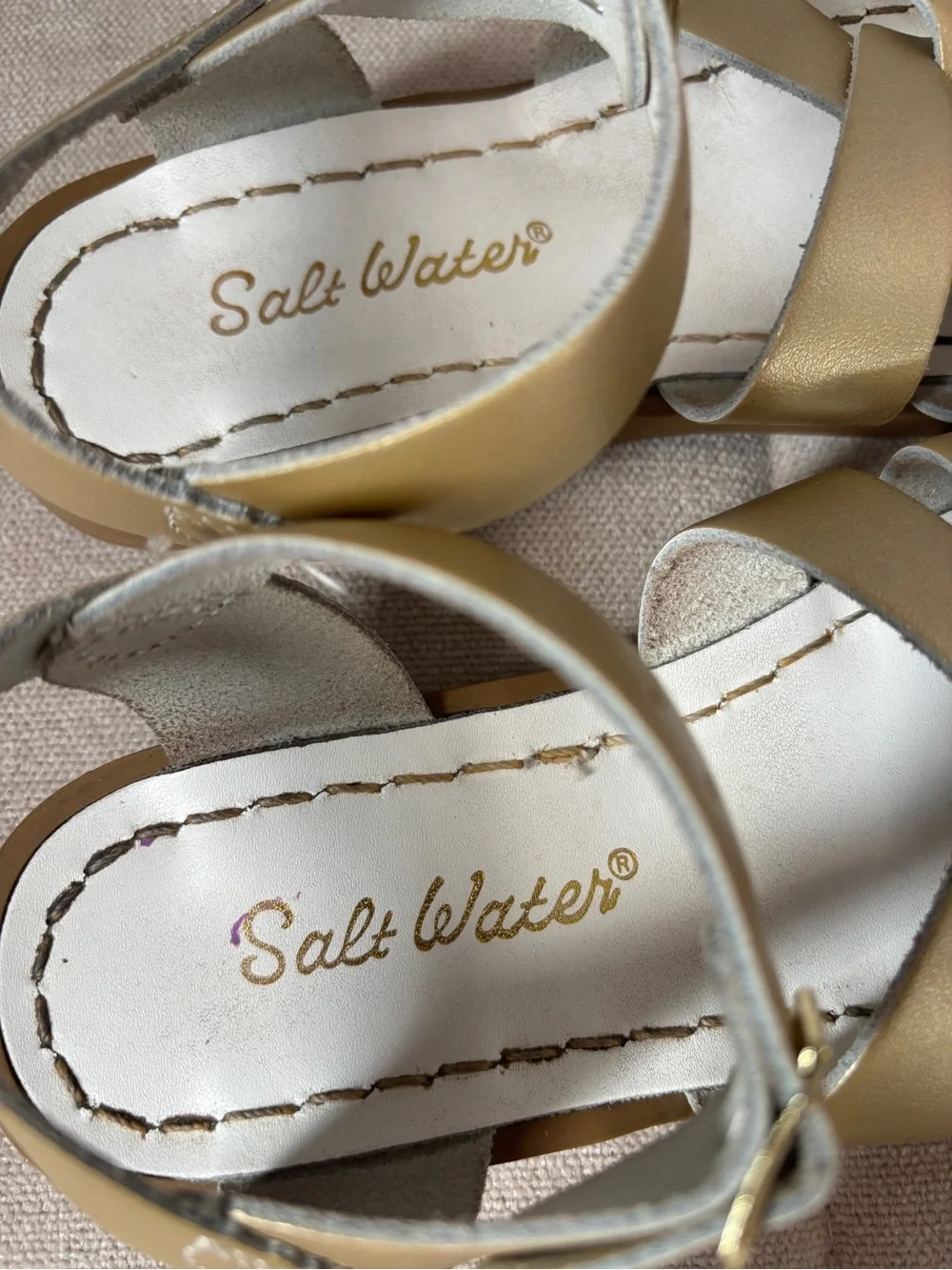 Saltwater Gold Buckle Leather Sandals Girls Size 12